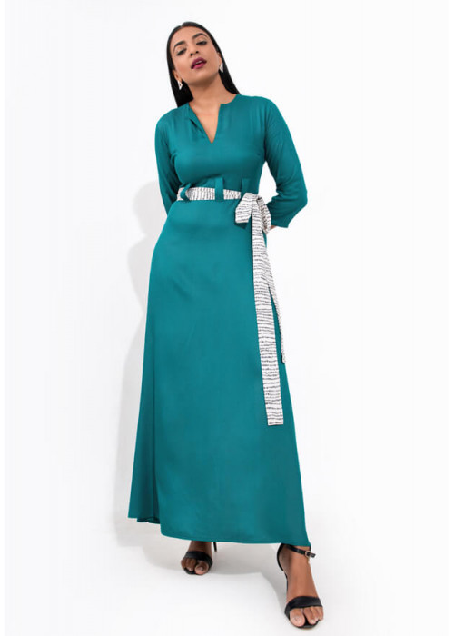 FINELY CONTRAST BELT DRESS